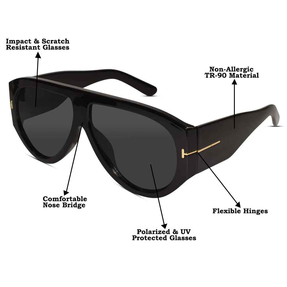 Polarized Aviator Black Sunglasses For Men