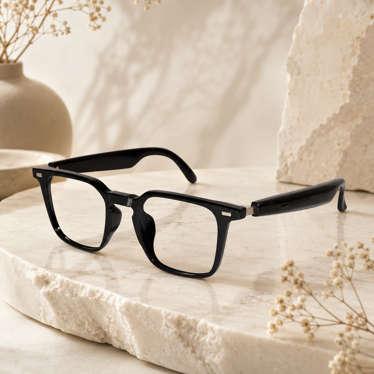 Smart  Bluetooth Black Square Eyeglasses For Men ELE3337-BLK