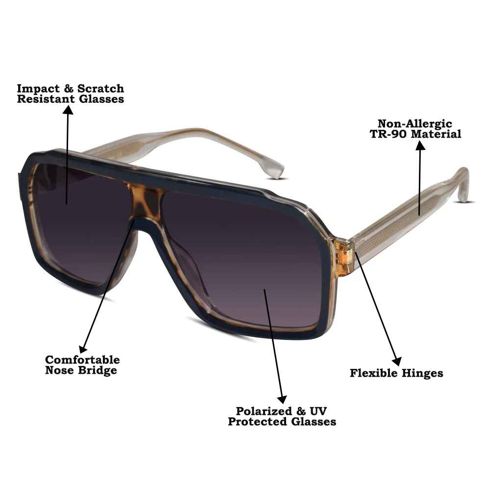 Designer Rectangular Dual-Tone Sunglasses