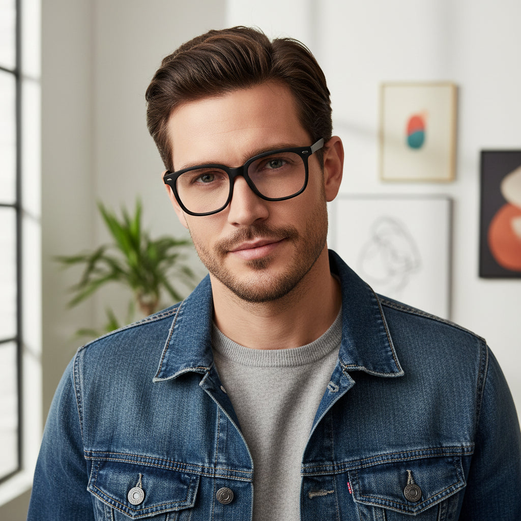Blue Cut Photochromic Lens with Anti Glare  Square Full Frame Rectangular Men LKSL170-BLK