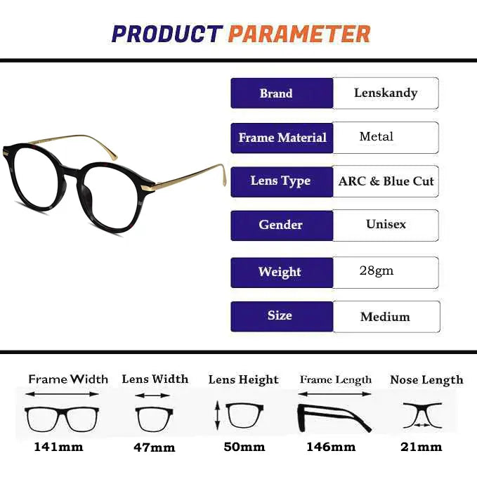 Shiny Dual Tone Black Printed Round Eyeglasses