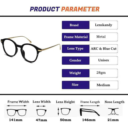 Shiny Dual Tone Black Printed Round Eyeglasses