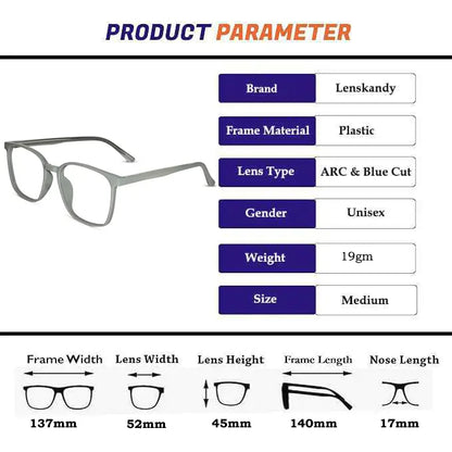 Shiny Grey Square Computer Glasses For Men & Women