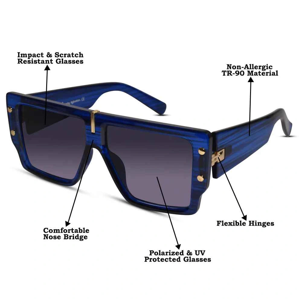 Designer Bold Blue Rectangular Sunglasses for Men LKS6083-BLU
