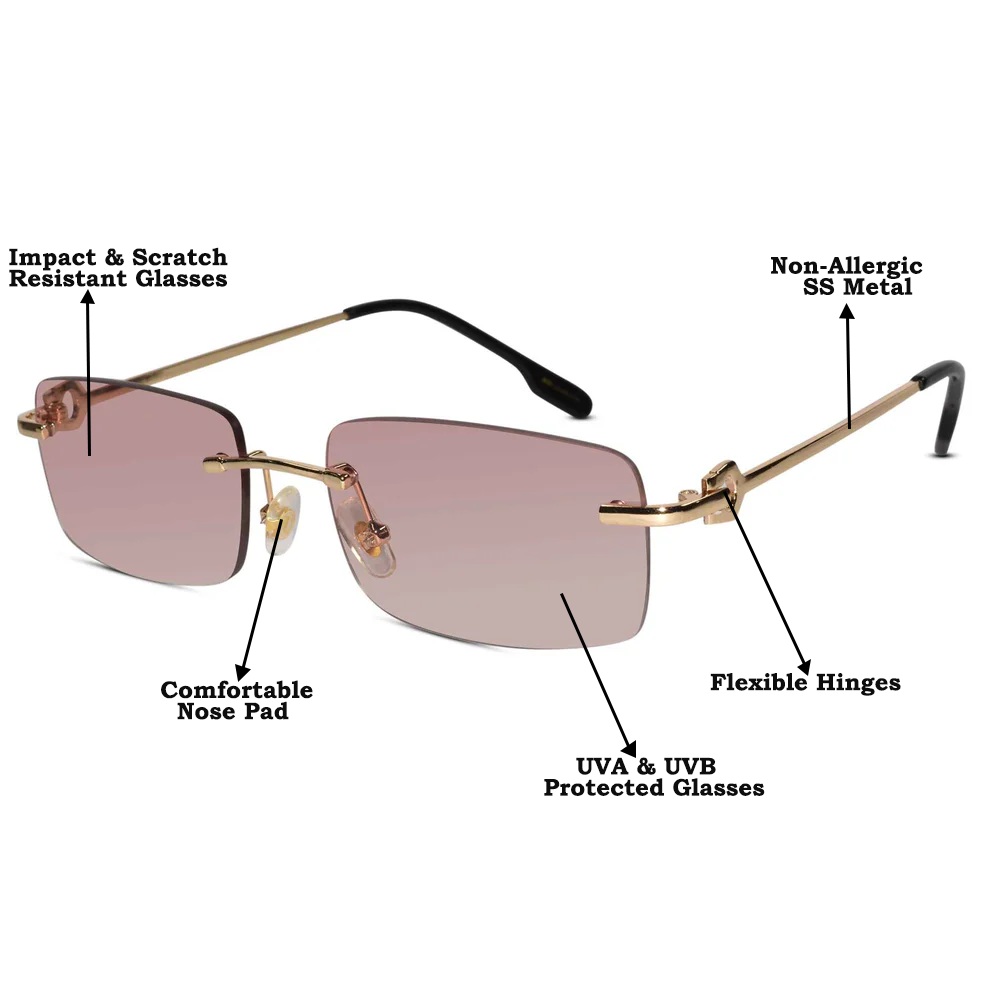 Designer Gold Pink Rectangular Sunglasses  For Men & Women ELS66041-PINK