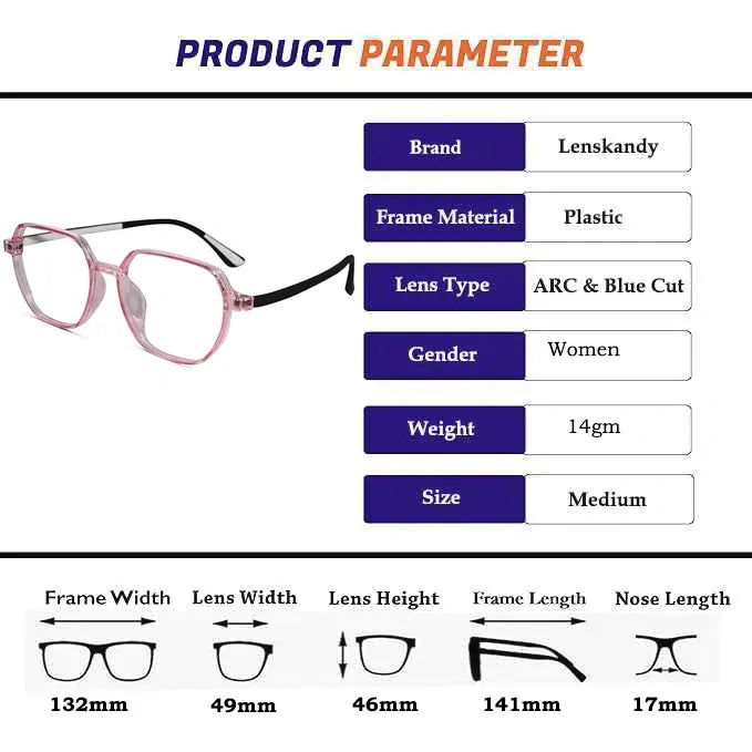 Crystal Pink Hexagonal Eyeglasses & Computer Glasses LKE143-PNK