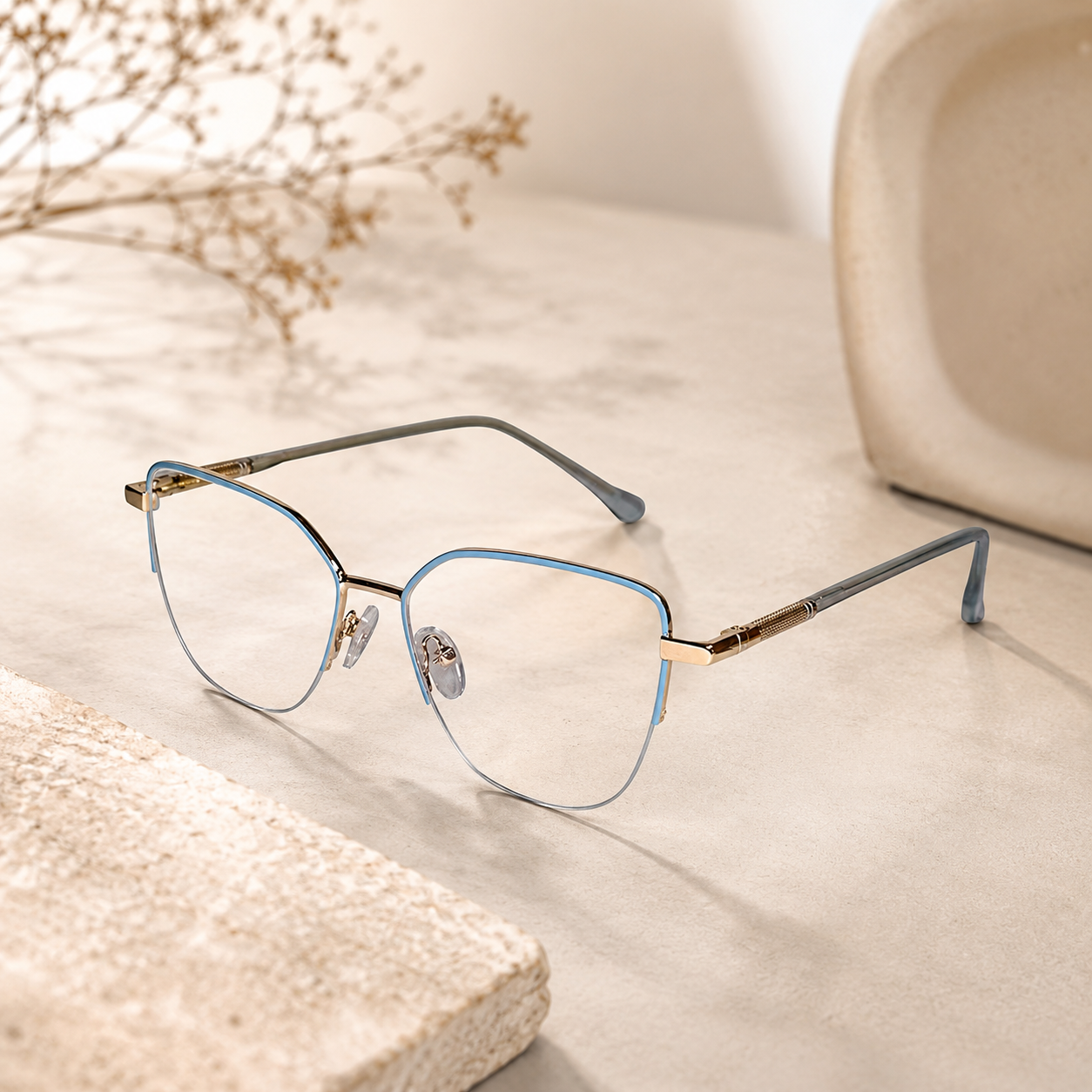 Blue Semi Frame Cateye Computer Glasses LKS26067-BLU