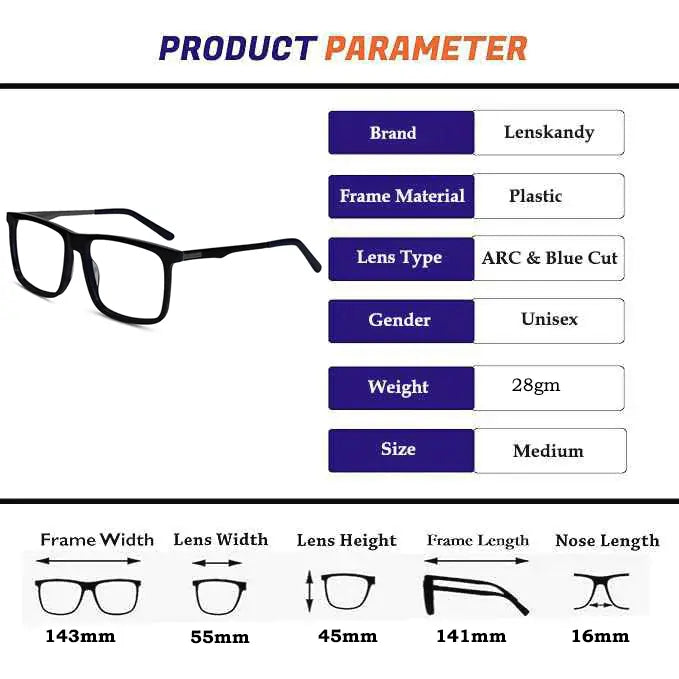 Shiny Black Acetate Rectangular Blue Cut Computer Glasses