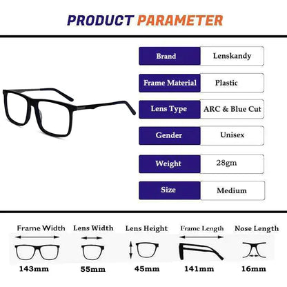 Shiny Black Acetate Rectangular Blue Cut Computer Glasses