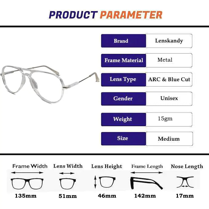 Aviator Transparent Eyeglasses For Men & Women