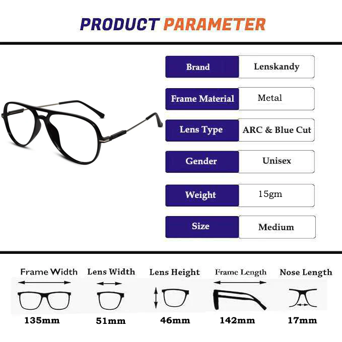 Black Aviator Eyeglasses For Men & Women