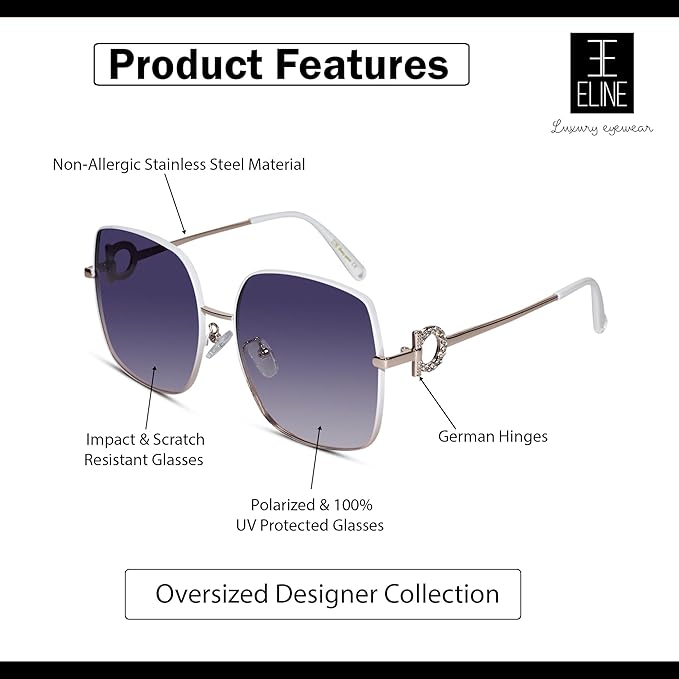 Designer  Oversize White Square Sunglasses