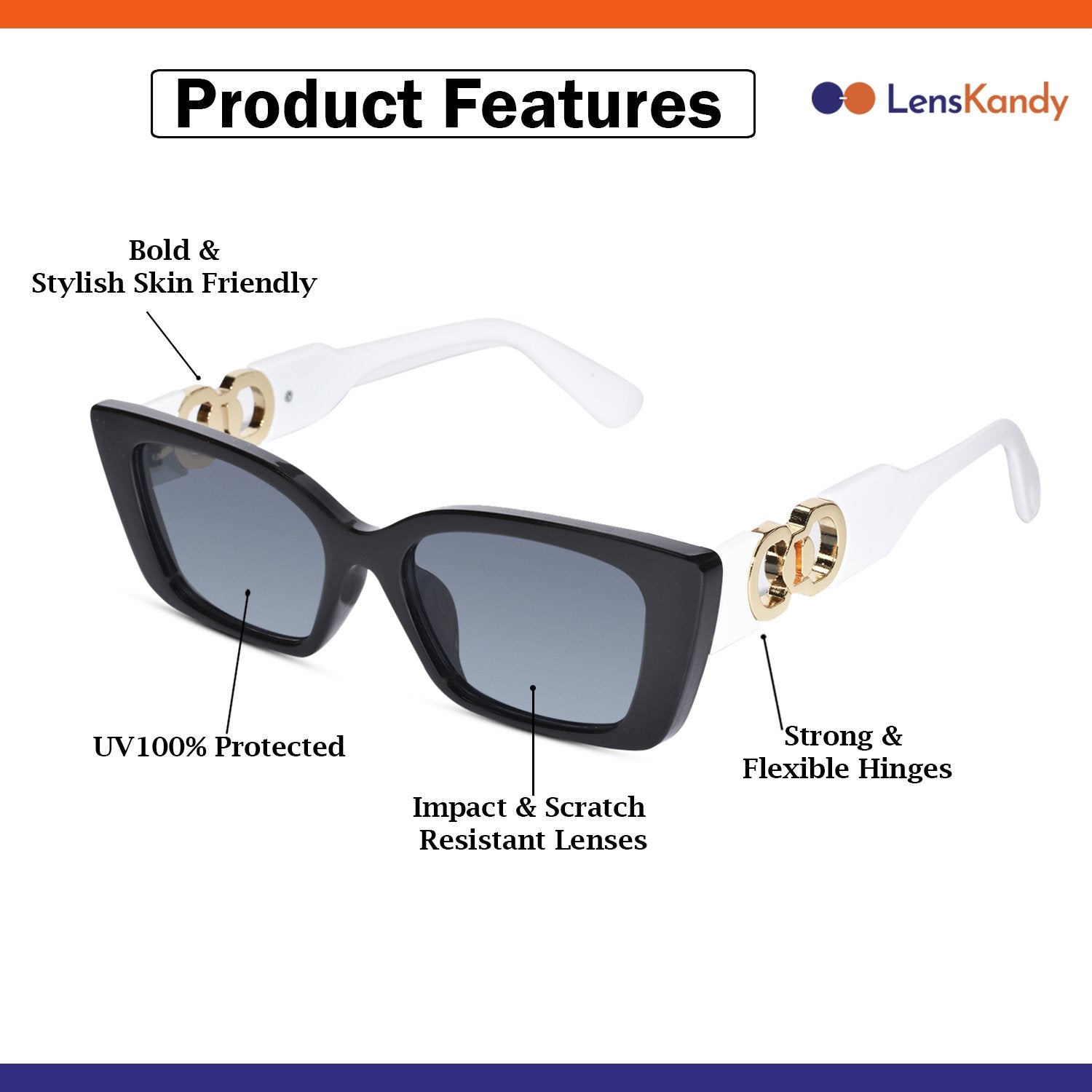 White Designer Cat Eye Sunglasses For Women LKS22028-BLK-WHT