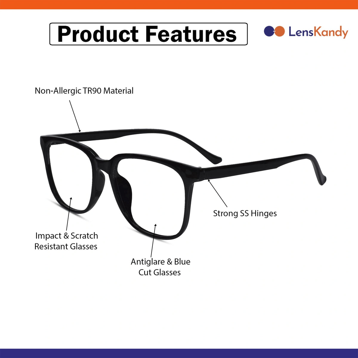 Rectangular Full Rim Classic black rectangular blue light filter eyeglasses for all-day ...