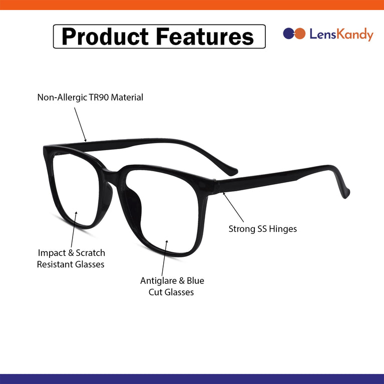 Rectangular Black Full rim eyeglasses for Men & Women