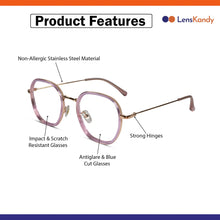 Pink Full rim Hexagonal Eyeglasses For Women