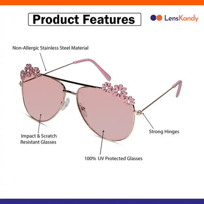 Aviator Floral Red Sunglasses For Girls