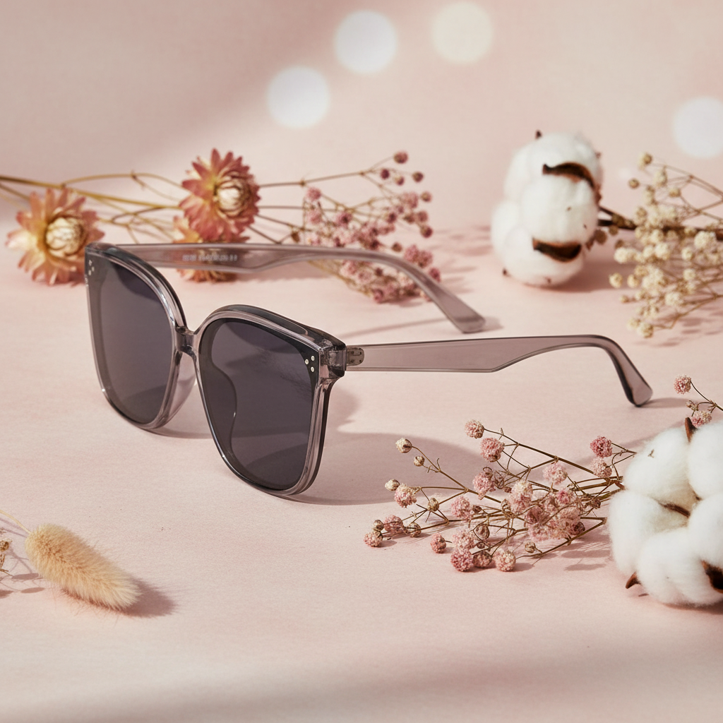 Crystal Grey Oversize Cat Eye Sunglasses For Women LKS2302-GRY