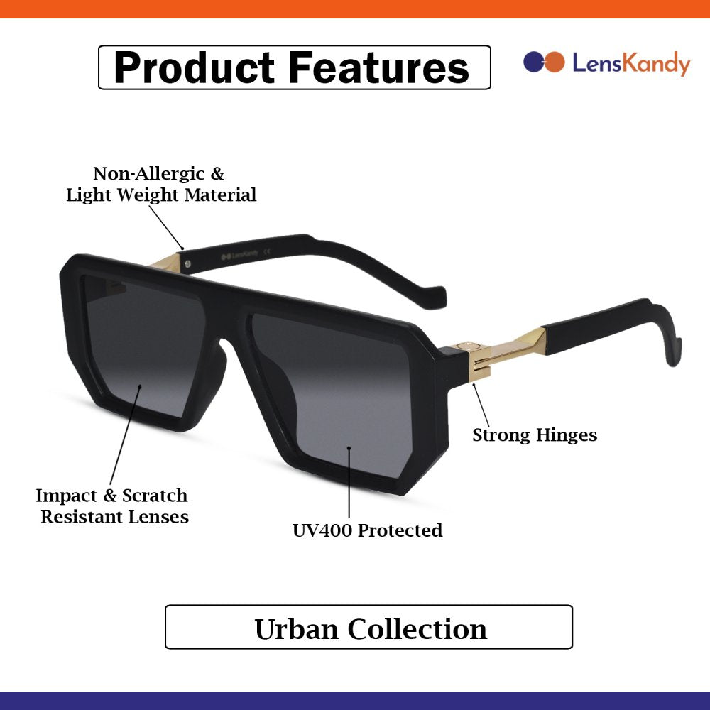 Designer Retro Matt  Black Sunglasses For Men