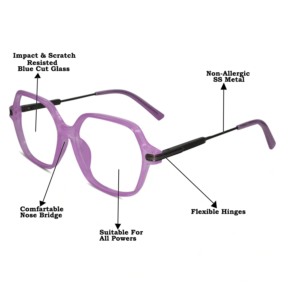 Oversize Purple Square Eyeglasses For Women  LKE9132-PNK