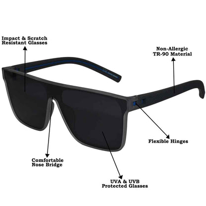 Black Rectangular Sunglasses For Men