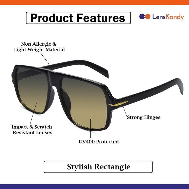 Stylish Rectangular Black Sunglasses for Men