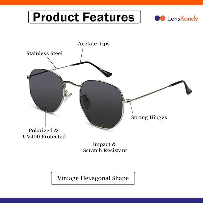 Sleek Silver hexagonal Sunglasses For Men & Women LKS3702-SILVER