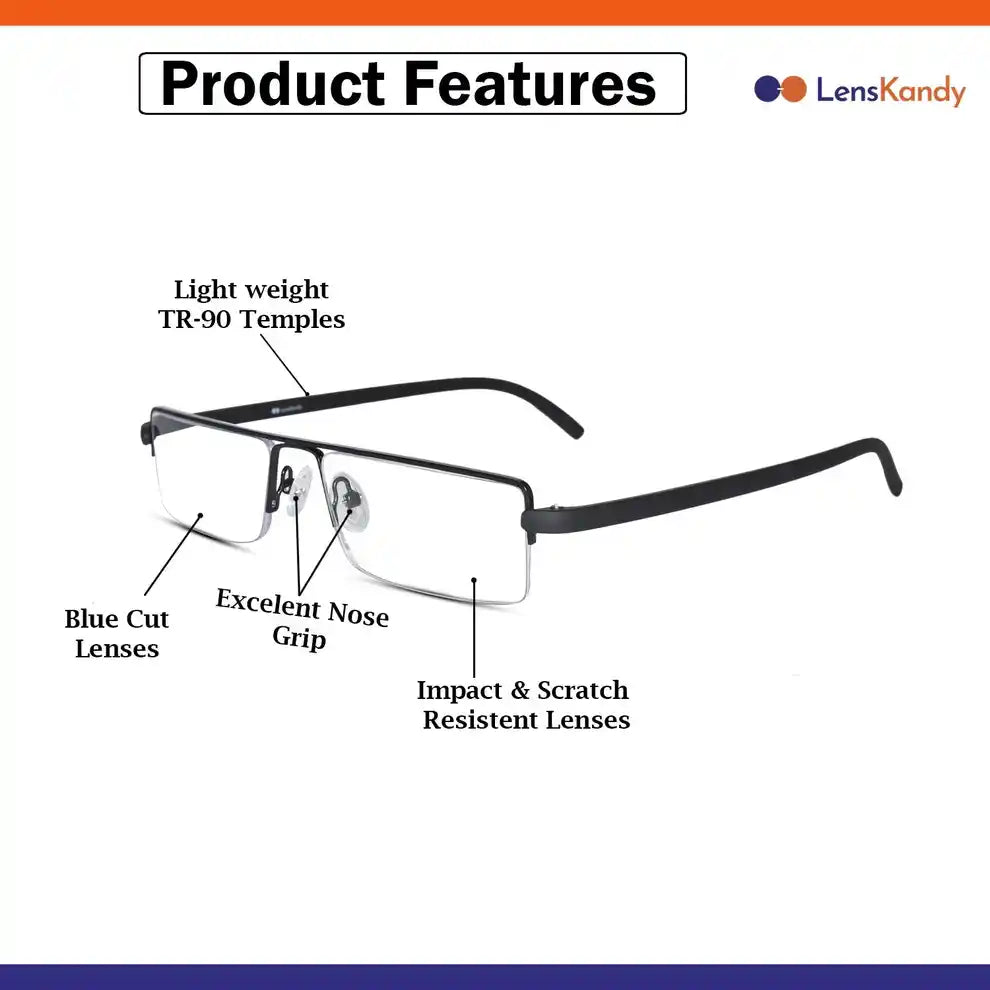 Readers Matte Black Half Rim Rectangle LKHE0010-BLK