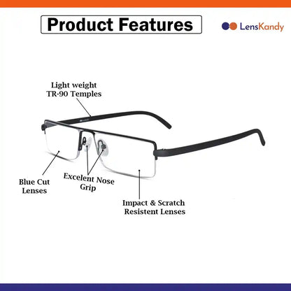 Readers Matte Black Half Rim Rectangle