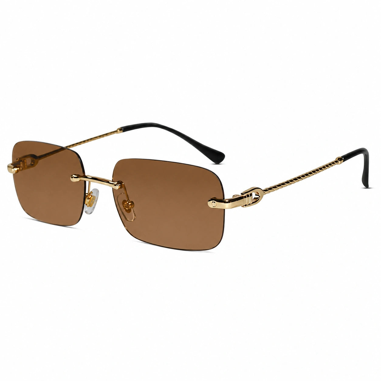Rimless Rectangle Sunglasses for Men & Women ELS2026S030-BRN