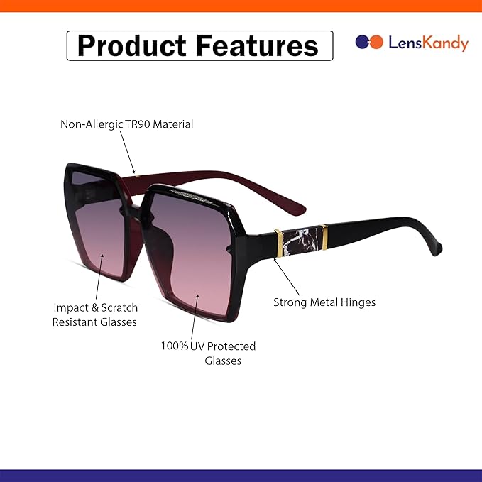 Oversized Square Sunglasses for Women | 100% UVA & UVB Protected Glasses | Branded, Stylish & Trendy | 5075