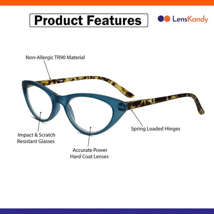 Matt Blue Cat Eye  Reading Glasses For Women