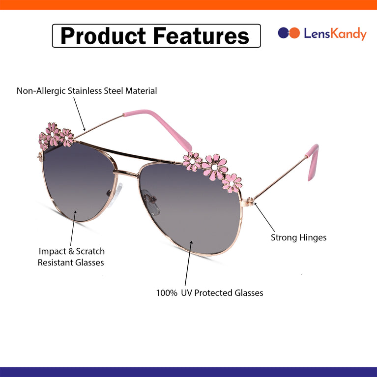 Aviator Kids sunglasses with pink temple gray glasses