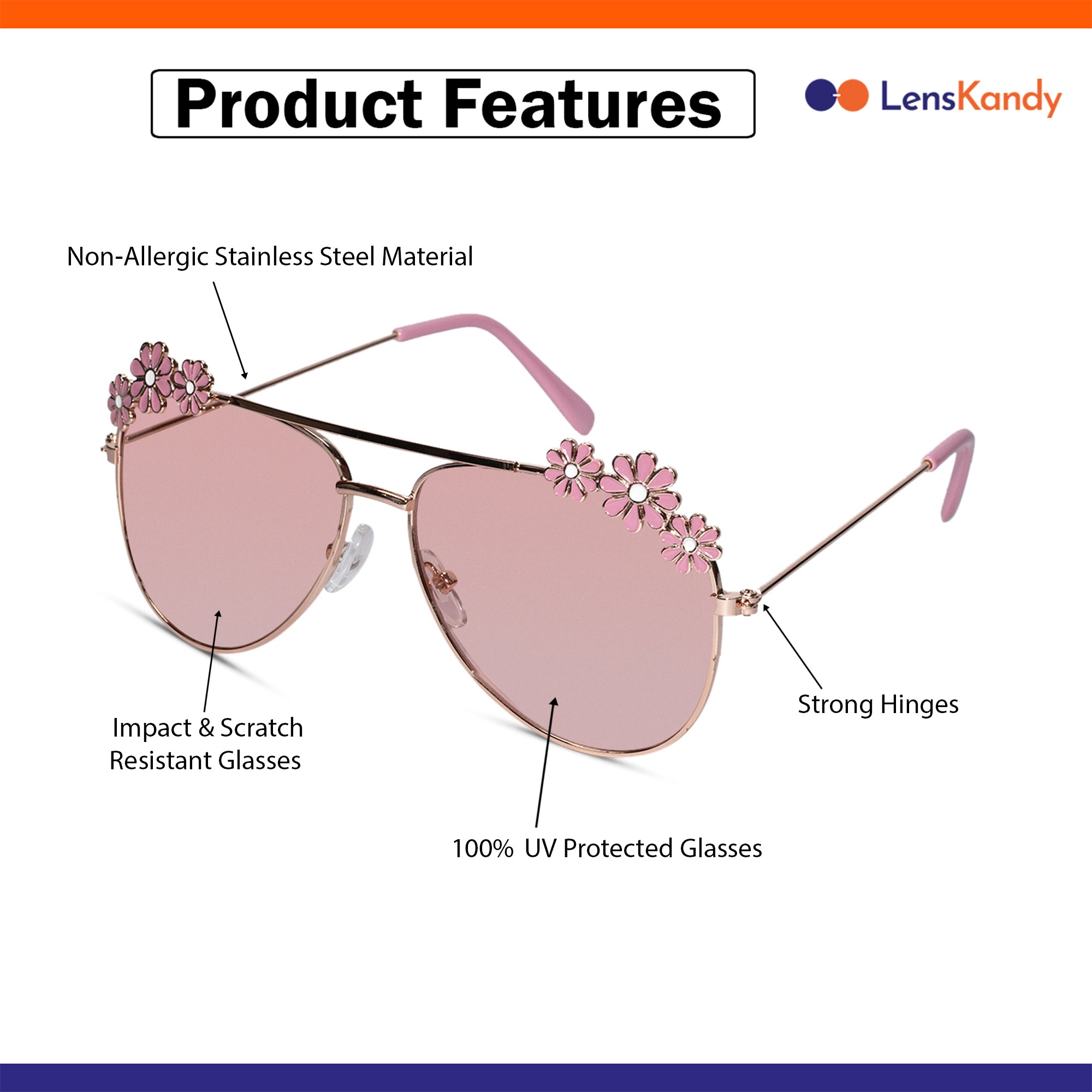 Aviator Pink Floral Sunglasses For Girls