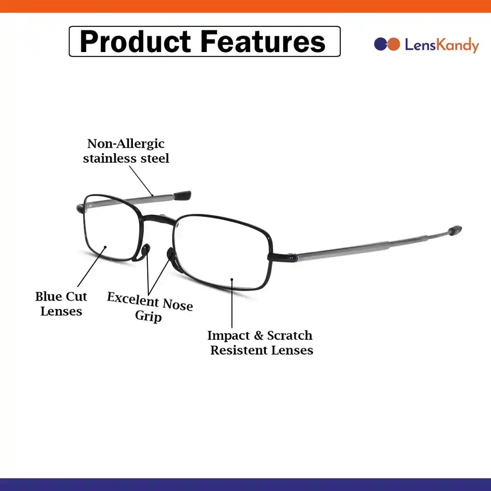 Grey Full Frame Foldable Rectangle Reading Glasses