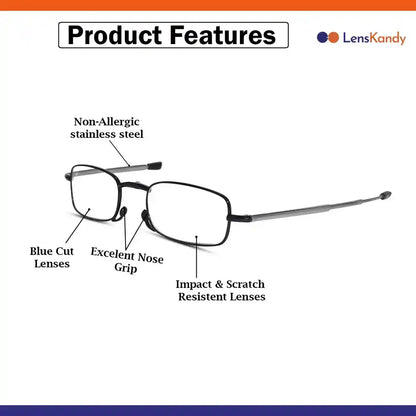 Grey Full Frame Foldable Rectangle Reading Glasses