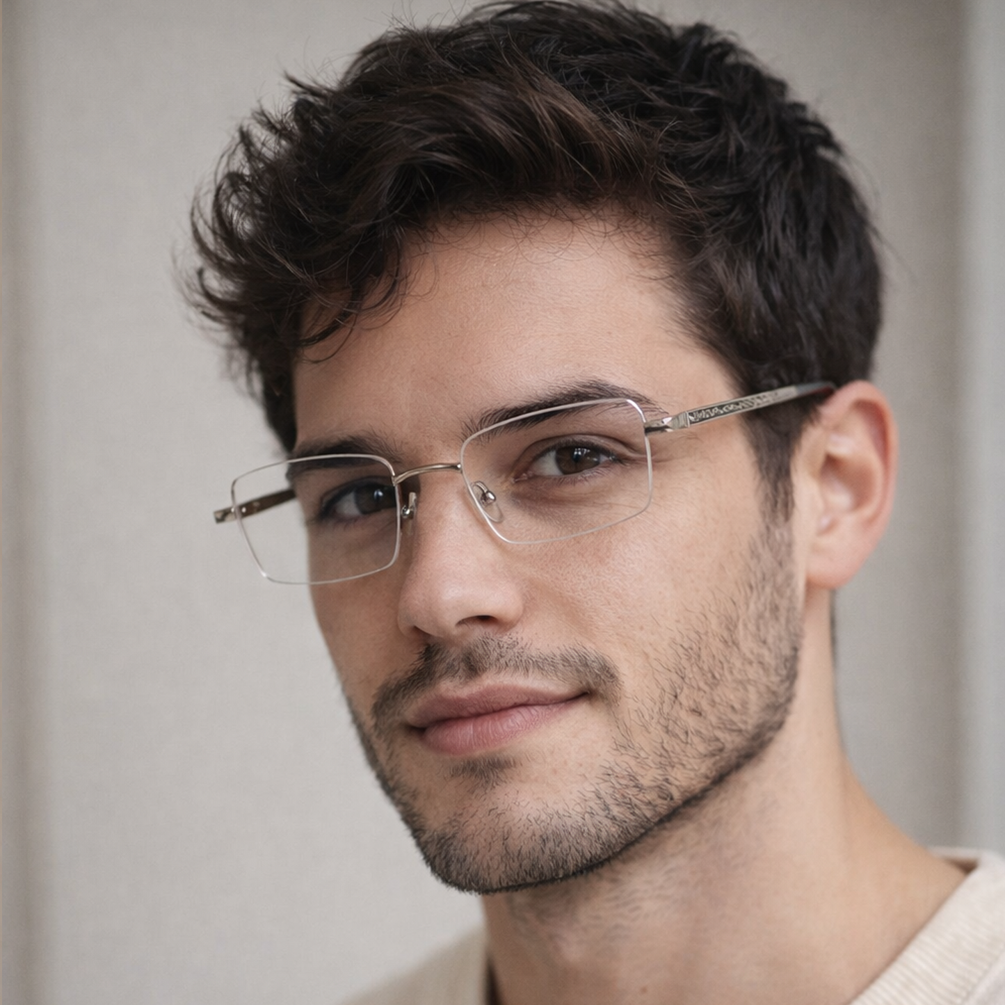 Silver Rectangular Rimless Eyeglasses for  Men & Women