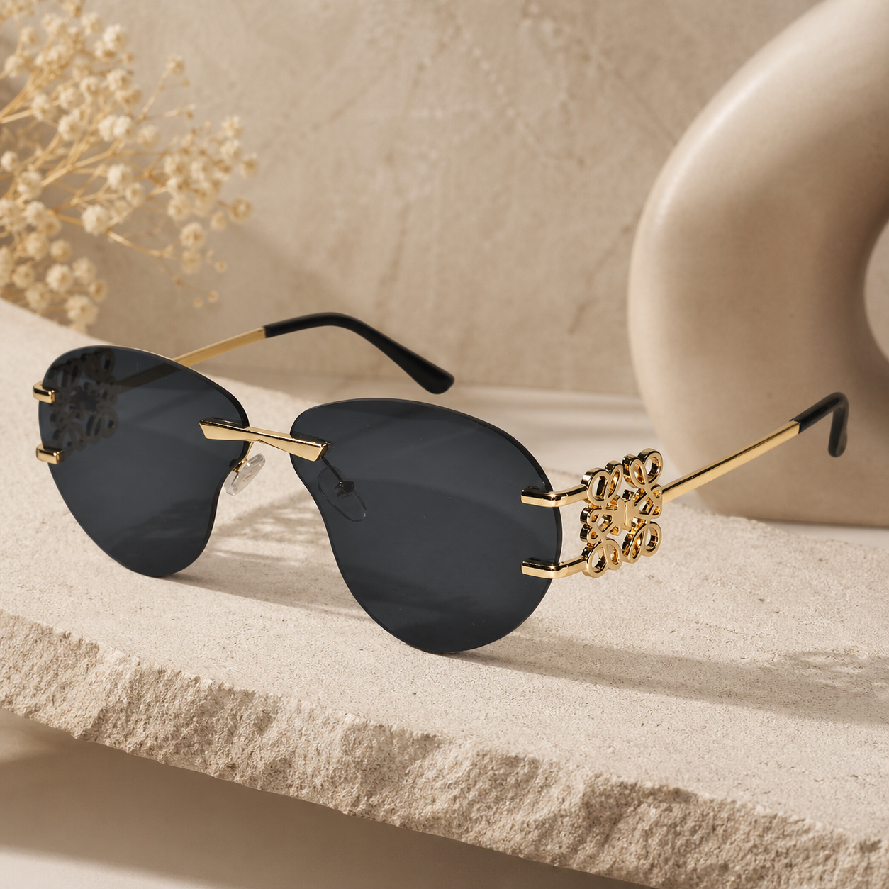Luxury Rimless Sunglasses for Women ELS2026S013-BLK GLD