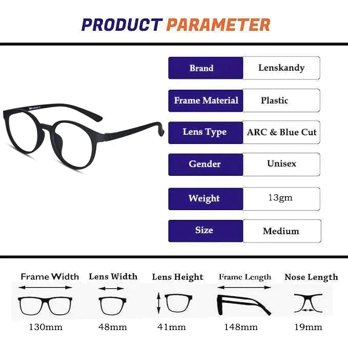 Round Full Rim Matt-Black Eyeglasses For Men & Women