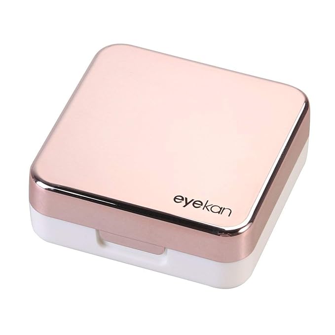 Eyekan Travel Contact Lens plastic Case Box with Mirror (Rose Gold) Pink