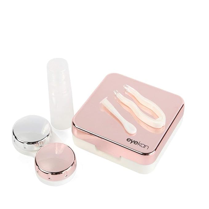 Eyekan Travel Contact Lens plastic Case Box with Mirror (Rose Gold) Pink