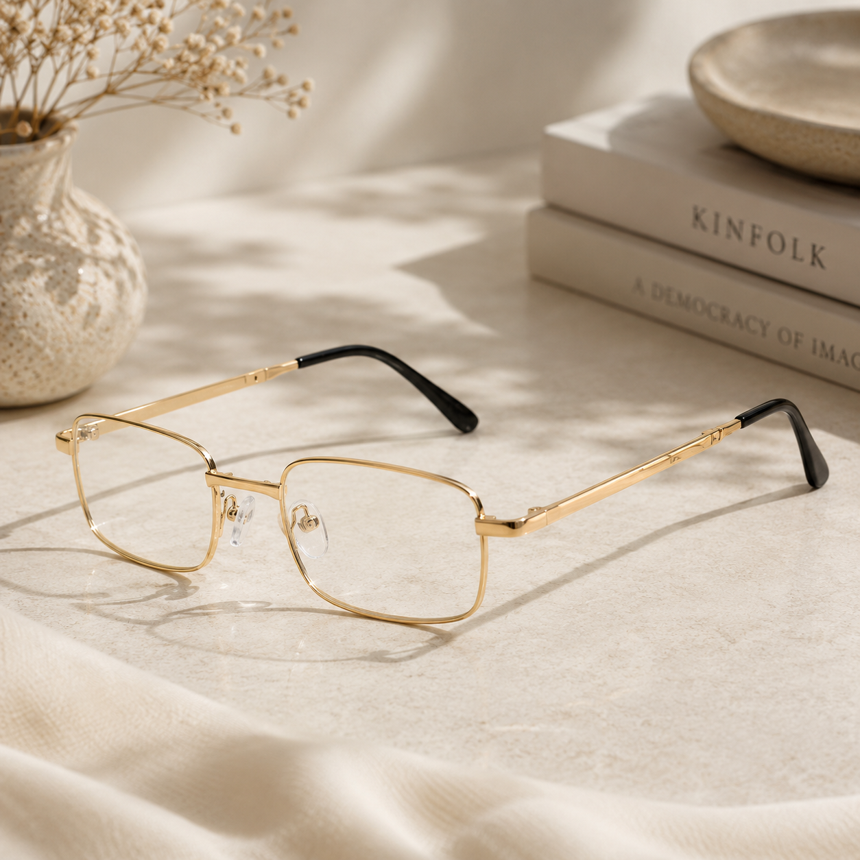 Foldable Golden Full Rim Reading Glasses For Men & Women LKHESRG11-GOLD