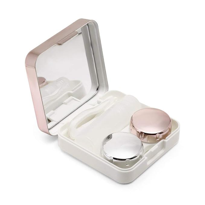 Eyekan Travel Contact Lens plastic Case Box with Mirror (Rose Gold) Pink