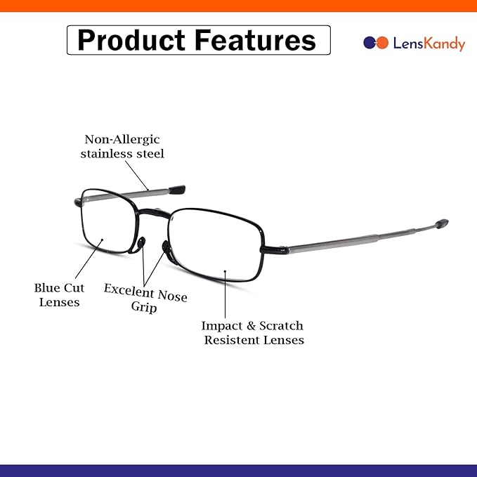 LensKandy Smart Fold Design Reading Glasses for Men & Women | Scratch Reistant Blue Cut Lenses | UV Blocking Glasses | Available Power +1.00 1.25 1.50 1.75 2.00 2.25 2.50 2.75 3.00 3.50 4.00