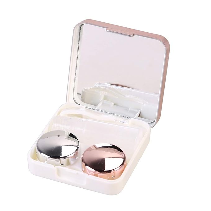 Eyekan Travel Contact Lens plastic Case Box with Mirror (Rose Gold) Pink
