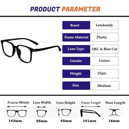 Matt Black Light Weight Rectangle Eyeglasses For Men & Women