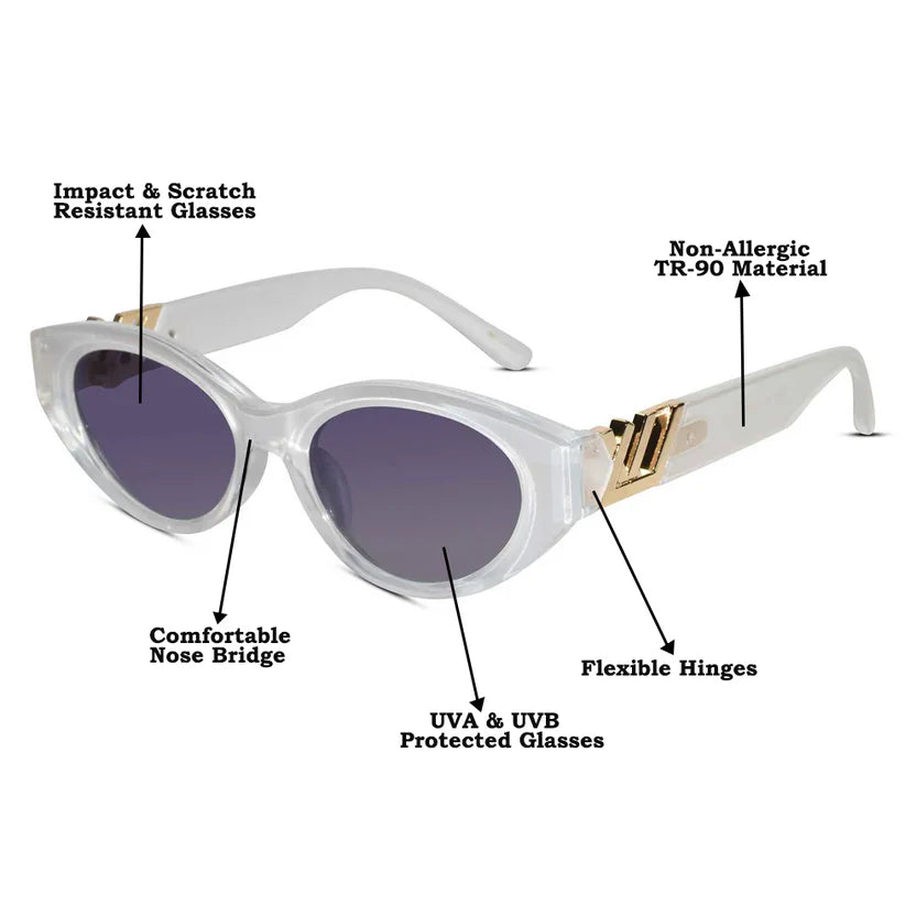 Zenith | Polarised Designer White Cateye Sunglasses for Women LKS5161-WHT