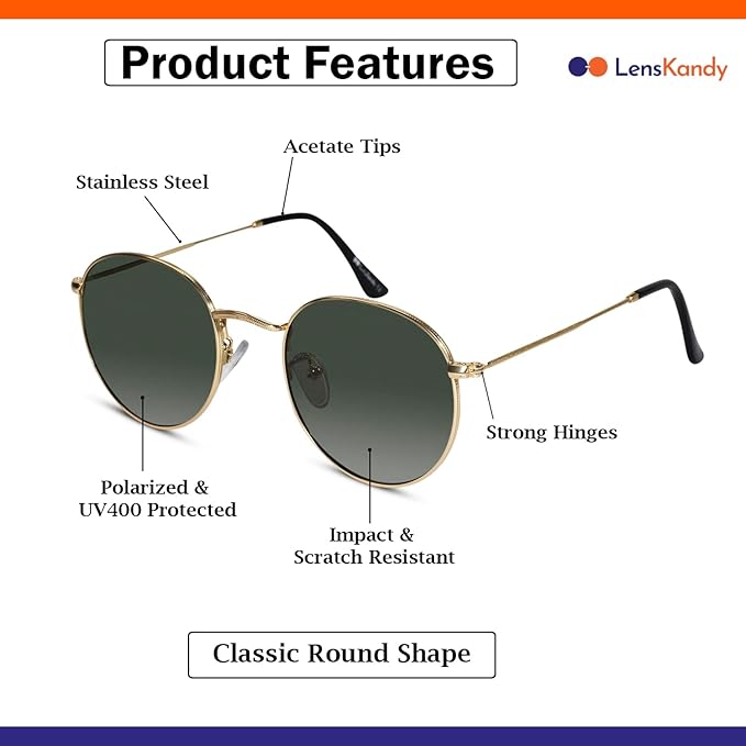 Vintage Polarised  Golden Round Sunglasses