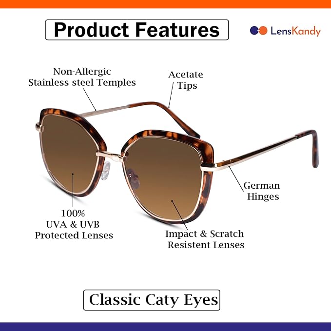 Designer Animal Print Brown Golden Cat eye Sunglasses For women
