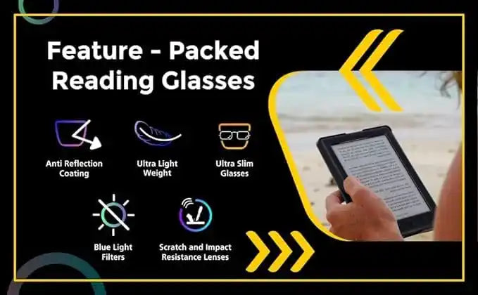 Features of  bifocal Safety Reading  glasses: anti-reflection coating, ultra-light, blue light filters, scratch & impact resistance